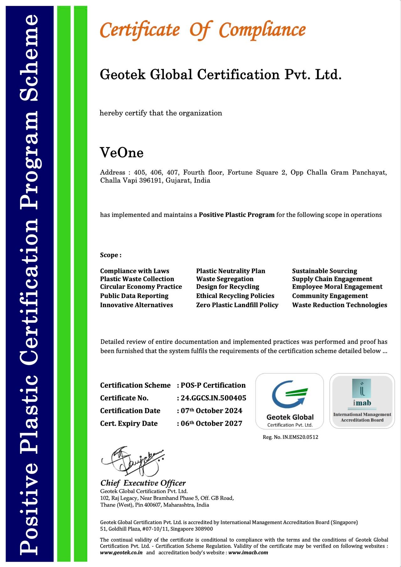 We are proud to announce that "VeOne" is the first company in India to receive Plastic Positive Certification—and one of the very few companies in the world to achieve this milestone! 🌱